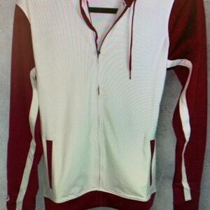 Men's Red and White Zip-Up Sweater